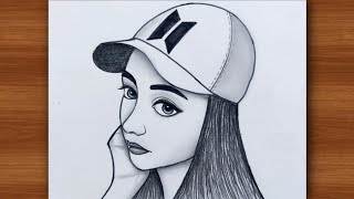 How to draw Girl With Cap | Easy Girl drawing | BTS drawings