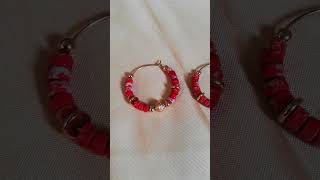 ⭐Boucles d'oreilles créoles perles rouge doré