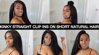 HOW TO: KINKY STRAIGHT CLIP INS ON SHORT NATURAL HAIR | NATURAL HAIRSTYLES ft. CURLSQUEEN