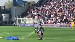 Someone just landed on the pitch with a parachute during the game between Inter Milan and Sassuolo