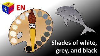 Learn colours with magic paint brush: shades of  white, grey, black. Cartoon for kids