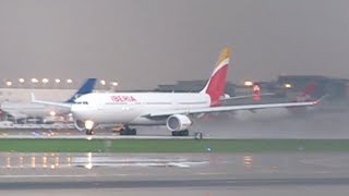 Iberia New Livery A333 Takeoff at Chicago O'Hare During a Storm