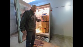 Vertical Wood Slab Drying Kiln build using an old freezer.