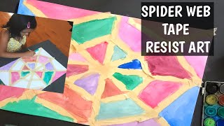 Colorful Spider Web Tape Resist Art | Easy Halloween Spider Theme Painting Activity