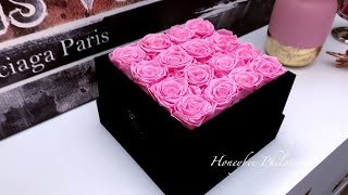 Review Rose Forever New York - Passion Pearl Pink Square  Black Velvet Preserved Roses