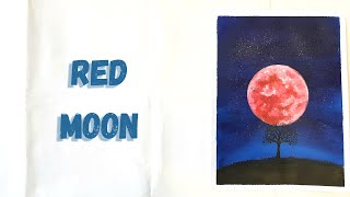 ACRYLIC PAINTING | Red moon | How to paint moon | Tutorial di pittura | Dipingere luna | Beginners