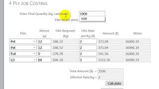 how to do 4 ply raw material job calculation online on gsmcalculator dot com