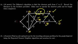 Math 1030, Exam 1 - Question 14 (Dijkstra's Algorithm)