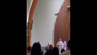 Curiosa manera re recibir al niño Jesús en iglesia. 😂. nació el #NiñoDios #SantaRosaDeCabal #Curioso