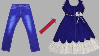 Transform Old Jeans To Beautiful Baby Frock design Full HD