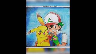 Ash with pikachu painting😊#viral#artwork#viralshorts #viralart#pokemon#pikachu#ash