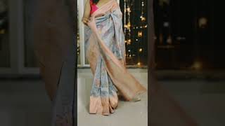 Blue and peach Banarasi silk Saree with Pink sleeveless Blouse | How to drape a saree? #sareehaul