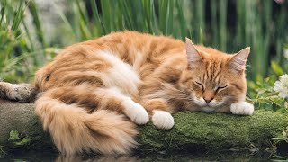 Cat Sleeping By The River With  Purring And Nature Sounds | Clever Cat Corner