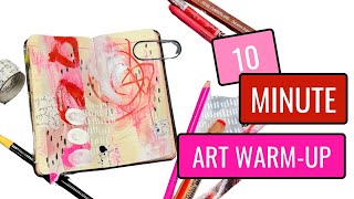 10 Minute Mixed Media Art Warm Up in a Vintage Journal | Pink & Red Collage & Mark Making Techniques