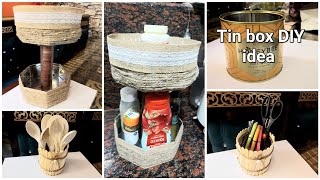 RECYCLED TIN CONTAINER BOX BEAUTIFUL BASKET 🧺 DIY /TIN box DIY | kitchen n spoon holder |