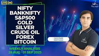 28 Aug - 01 Sep 23 NIFTY BANKNIFTY S&P500 GOLD SILVER CRUDE OIL FOREX &  BITCOIN WEEKLY ANALYSIS