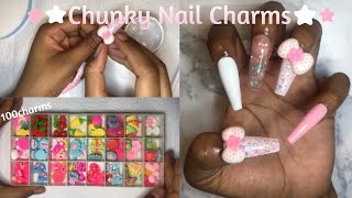 Using Chunky Nail Charms! Lazy Girl Polygel Method!