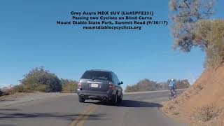 Grey Acura SUVLic#5PFZ231 Passing Cyclists on Blind Curve MDSP9:30:17