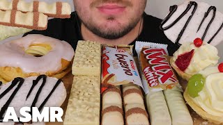 ASMR WHITE CHOCOLATE CANDY BARS & WHITE CHOCOLATE DESSERT MUKBANG | Kinder Bueno, Twix, Wafer, Cake