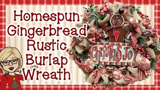 🎄 🤎 Homespun Gingerbread Rustic Burlap Wreath (with Frayed Edges) Hand Painted Sign & Gingerbread