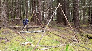 Bushcraft shelter build part 1, scotch eyed auger, TBS Boar knife, unigear stove.