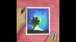 How to paint galaxy sky landscape / Painting with acrylics #shorts