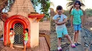 पाटाला आलं पाणी💃आमच्या देवीचे मंदिर🙏Ovee Exploring Village & Temple 😍 Ovee and Mumma