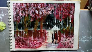 How to Draw a Couple Walking in the Rain || Red Acrylic Painting || Easy art step by step