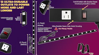 Opentron 12 Outlets 6 Feet Power Cord 4 Feet Body  Heavy Duty Metal Surge Protector Power Strip