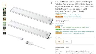 LED Motion Sensor Light from AMAZON, USB Rechargeable, Magnetic, Kitchen, Bedroom, Wardrobe (2Pack)