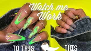 WATCH ME WORK~ neon green MARBLE NAIL ~ collaboration with Dai nails