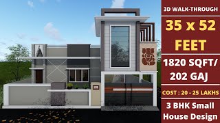 35*52 House Design 3D | 1820 Sqft | 202 Gaj | 3 BHK | Modern Design | Car Parking | East Facing