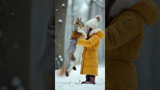 A girl is playing with a big squirrel #mzai #zeshanai  #beautifulanimals#wildlife #ai#squirrel#short