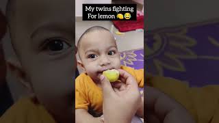 Twins fighting for lemon 🍋😂 #babyvedios #funny #youtubeshorts