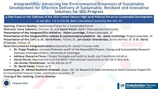 IntegrateSDGs: Advancing the Environmental Dimension of Sustainable Development 2024 HLPF Side Event