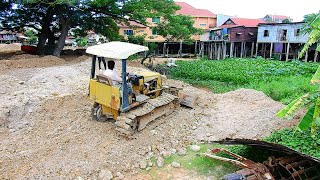 Satisfying construction video!! Amazing Dump Truck Unloading Soil & Filling By Dozer MITSUBISHI BD2H