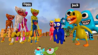 Huggy Wuggy & Huggy Army Vs Rainbow Friends Yellow & Cran Army in Garry's Mod with Oggy & Jack