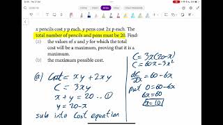 GCSE further maths differentiation maximising problem