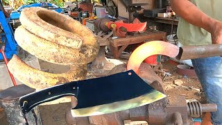 material from a spiral!! full process of forging and making knife handles from buffalo horn