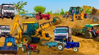 New JCB Backhoe Loading Mud in Tata Truck, Powertrac 439 Plus and MS Tractor #jcb #jcb3dx