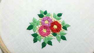 Flower motif, hand embroidery design, can be used on dress, pillow cover, cushion cover etc.