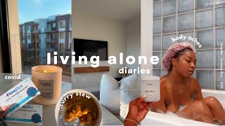 living alone diaries: i got covid. clean, cook and do laundry with me (relaxing vlog)