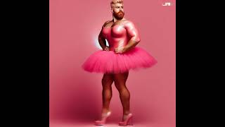 Man walking confidently in high heels wearing a pink tutu