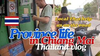 Local Thai people help us on the road, Province life in Chiang Mai Thailand