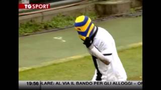 Parma player celebrates a goal by putting on his head balaclava 14.02.2016