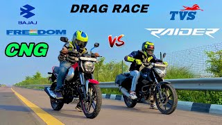 bajaj freedom 125 cng vs tvs raider 125 | drag race | shocking results 😱