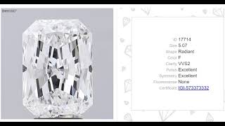 5.07CT VVS-2 F Color IGI Certified Lab Grown Radiant Cut Loose Diamond