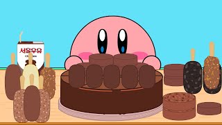 Kirby Animation - Eating Giant Chocolate Cake, Chocolate Milk, Choco Magnum Ice Cream Mukbang