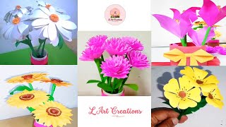 5 Different & Beautiful Paper Flower Craft Ideas 🌷 | Paper Flowers | DIY Paper Flowers | Paper Craft