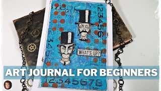 Art Journal for beginners using Tim Holtz stamp set Inquisitive & stencils - Step by step